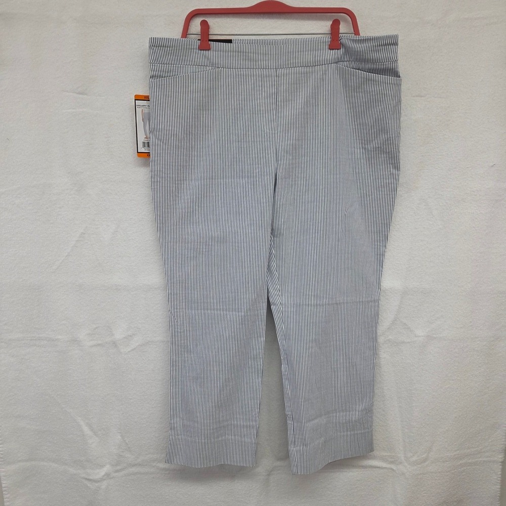 NWT Hilary Radley Blue White Striped Tummy Control Slim Leg Pants XXL 26 Inseam